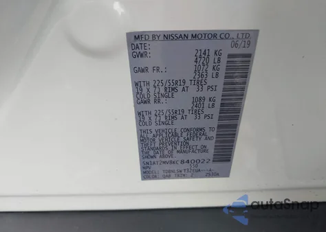 2019 Nissan Rogue Sl from USA, damaged, VIN 5N1AT2MV8KC840022